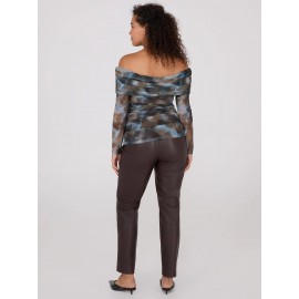 Ruched Off-The-Shoulder Printed Mesh Top