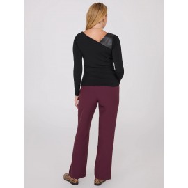 Asymmetrical Neckline Top With Faux Leather Detail