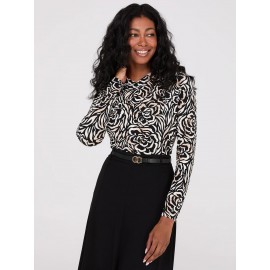 Floral Print Ruched Drape Neck Top