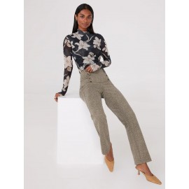 Floral Print Mock Neck Mesh Top