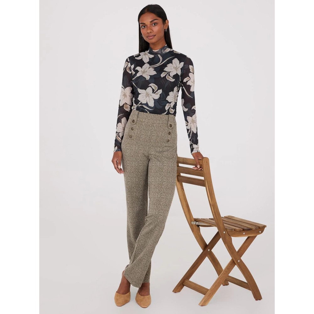Herringbone Straight Leg Pants