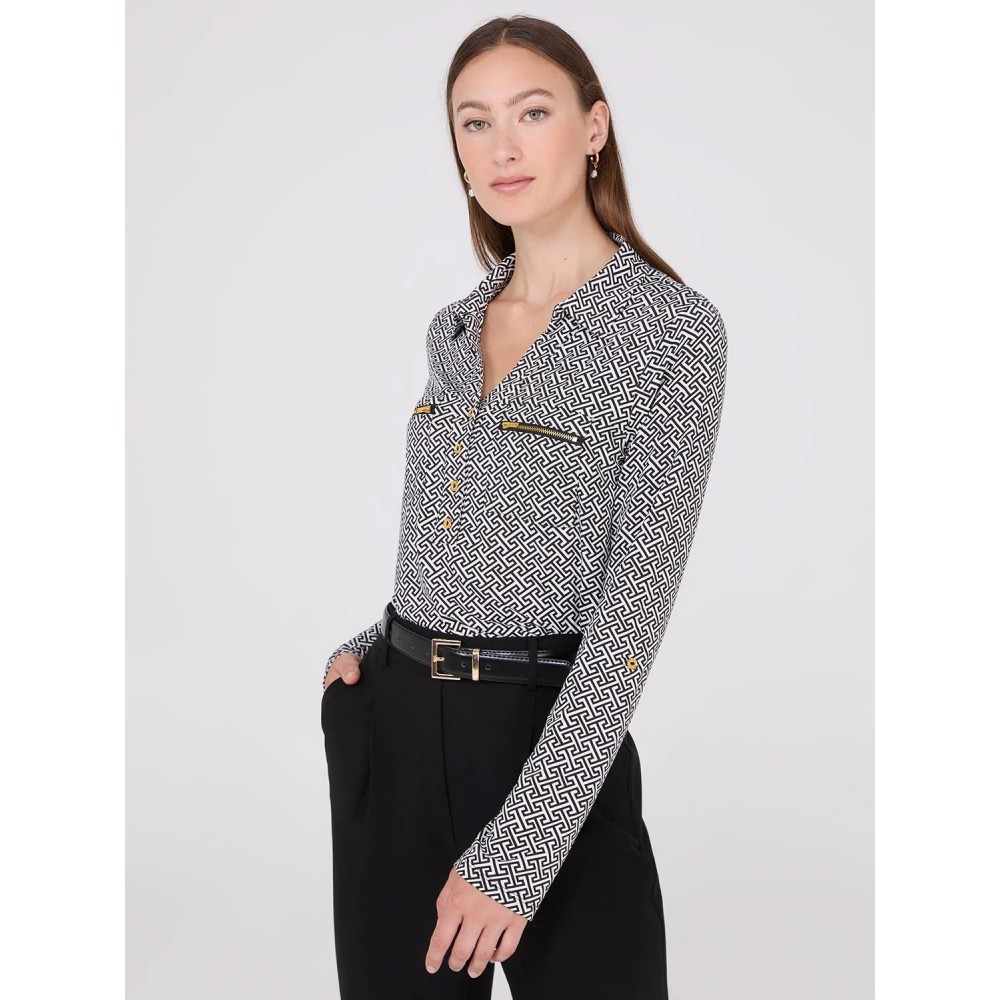 Printed Roll-Up Sleeve Blouse
