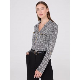 Printed Roll-Up Sleeve Blouse