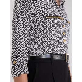 Printed Roll-Up Sleeve Blouse