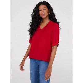 Chiffon V-Neck Pleated Popover Blouse