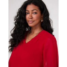 Chiffon V-Neck Pleated Popover Blouse