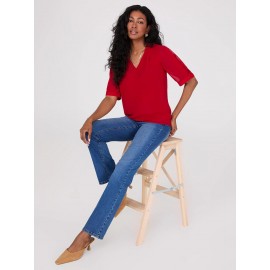 Chiffon V-Neck Pleated Popover Blouse