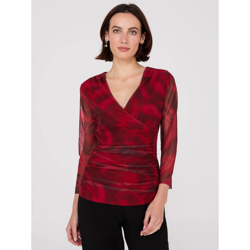 Rose Print Crossover Mesh Top