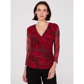 Rose Print Crossover Mesh Top