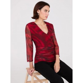 Rose Print Crossover Mesh Top