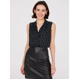 Sleeveless Dot Print V-Neck Blouse