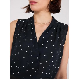 Sleeveless Dot Print V-Neck Blouse