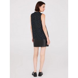 Sleeveless Dot Print V-Neck Blouse