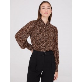 Animal Print Chiffon Volume Sleeve Blouse