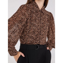 Animal Print Chiffon Volume Sleeve Blouse