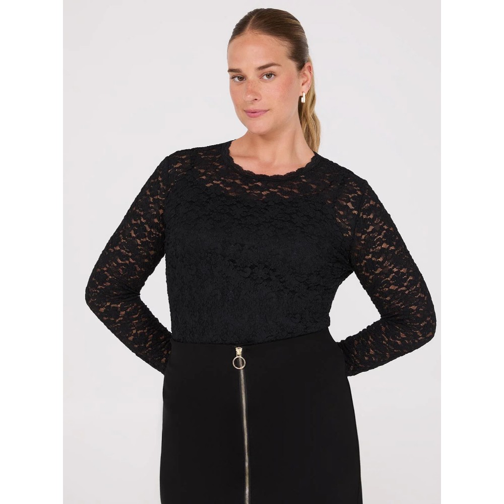 Bubble Lace Long Sleeve Top With Cami
