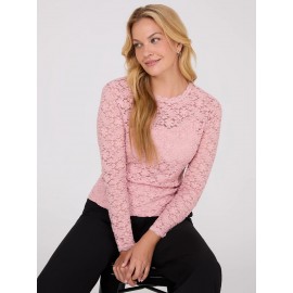 Bubble Lace Long Sleeve Top With Cami