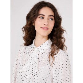 Dot Print Ruffle Button-Front Blouse