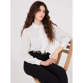 Dot Print Ruffle Button-Front Blouse