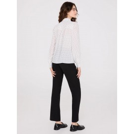 Dot Print Ruffle Button-Front Blouse