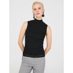 Dot Print Mock Neck Mesh Top