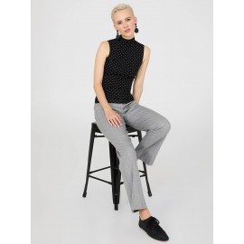 Dot Print Mock Neck Mesh Top
