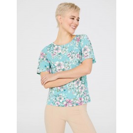 Floral Print Flutter Sleeve Boat Neck Top
