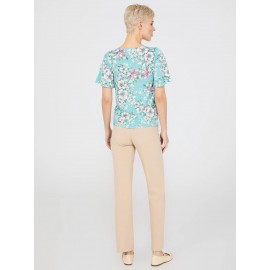 Floral Print Flutter Sleeve Boat Neck Top