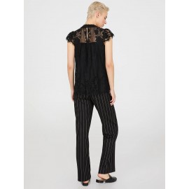 Lace Cap Sleeve Top With Crochet Detail