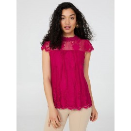 Lace Cap Sleeve Top With Crochet Detail