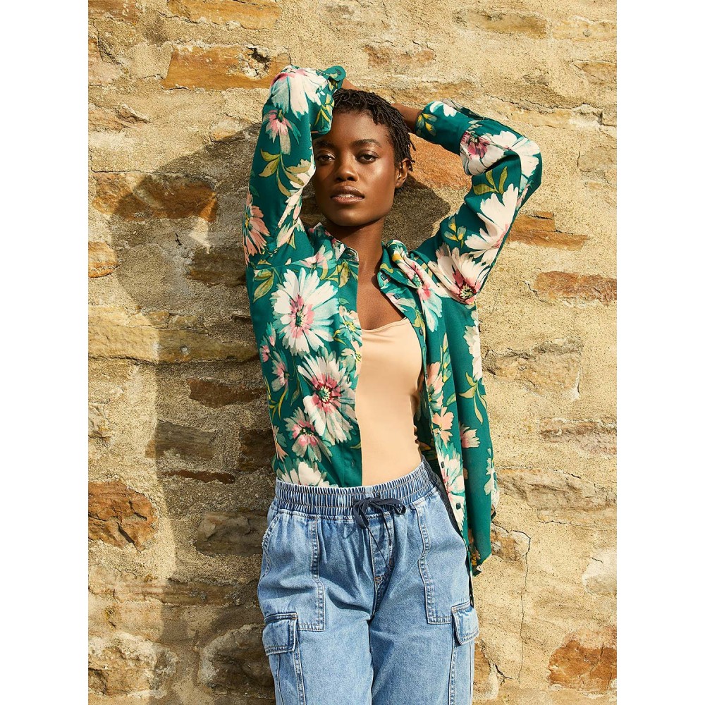 Floral Print Chiffon Button-Front Blouse