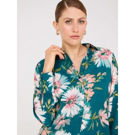 Floral Print Chiffon Button-Front Blouse