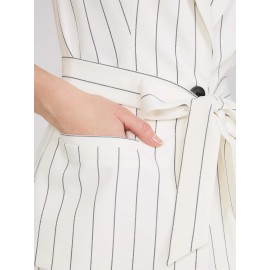 Sleeveless Striped 1-Button Blazer