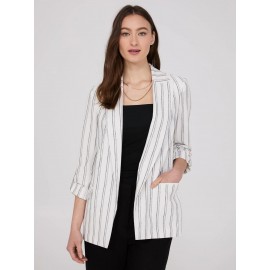 Striped 3/4 Sleeve Linen Blazer