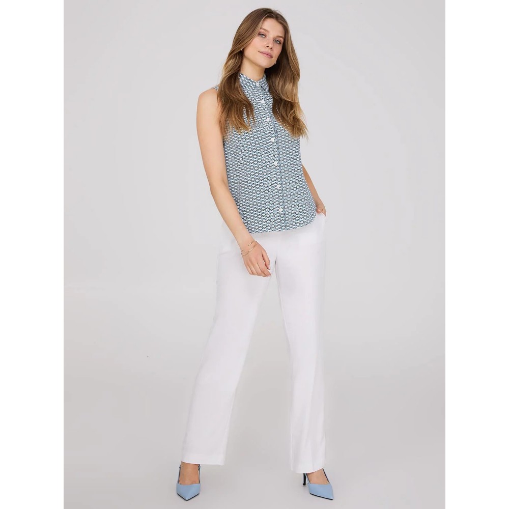 Sleeveless Print Button-Front Blouse