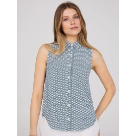 Sleeveless Print Button-Front Blouse