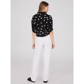 Polka Dot Button-Up Short Sleeve Blouse