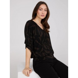 Foliage Print V-Neck Kimono Sleeve Top