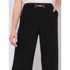 Cropped Wide-Leg Pants With Gold Hardware