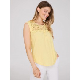 Sleeveless Clip Dot Top With Crochet Details
