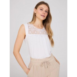Sleeveless Clip Dot Top With Crochet Details