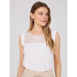 Sleeveless Clip Dot Top With Crochet Details