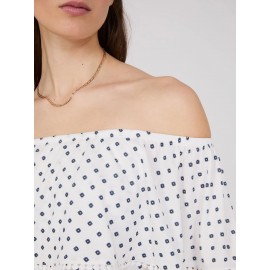 Off-The-Shoulder Textured Top With Border Print