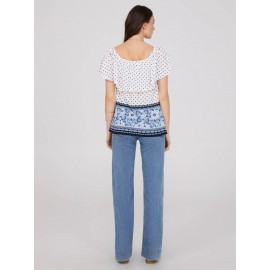 Off-The-Shoulder Textured Top With Border Print