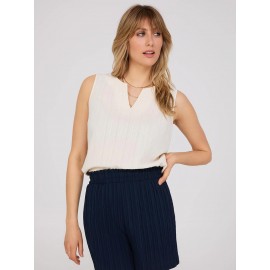 Sleeveless Textured Split Neck Top