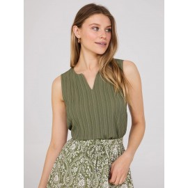 Sleeveless Textured Split Neck Top