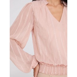 Embroidered Chiffon Top With Smocked Waistband