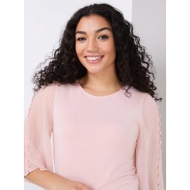 Chiffon Flutter Sleeve Top With Button Details
