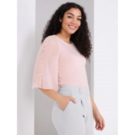 Chiffon Flutter Sleeve Top With Button Details