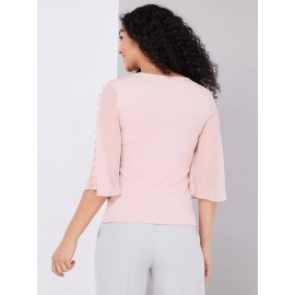 Chiffon Flutter Sleeve Top With Button Details